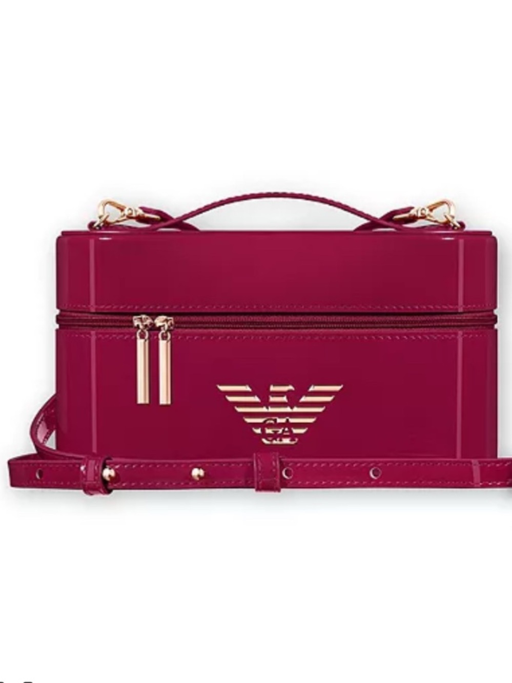 Authentic Emporio Armani fragrances Glossy Vanity Cosmetic Case in Berry Pink